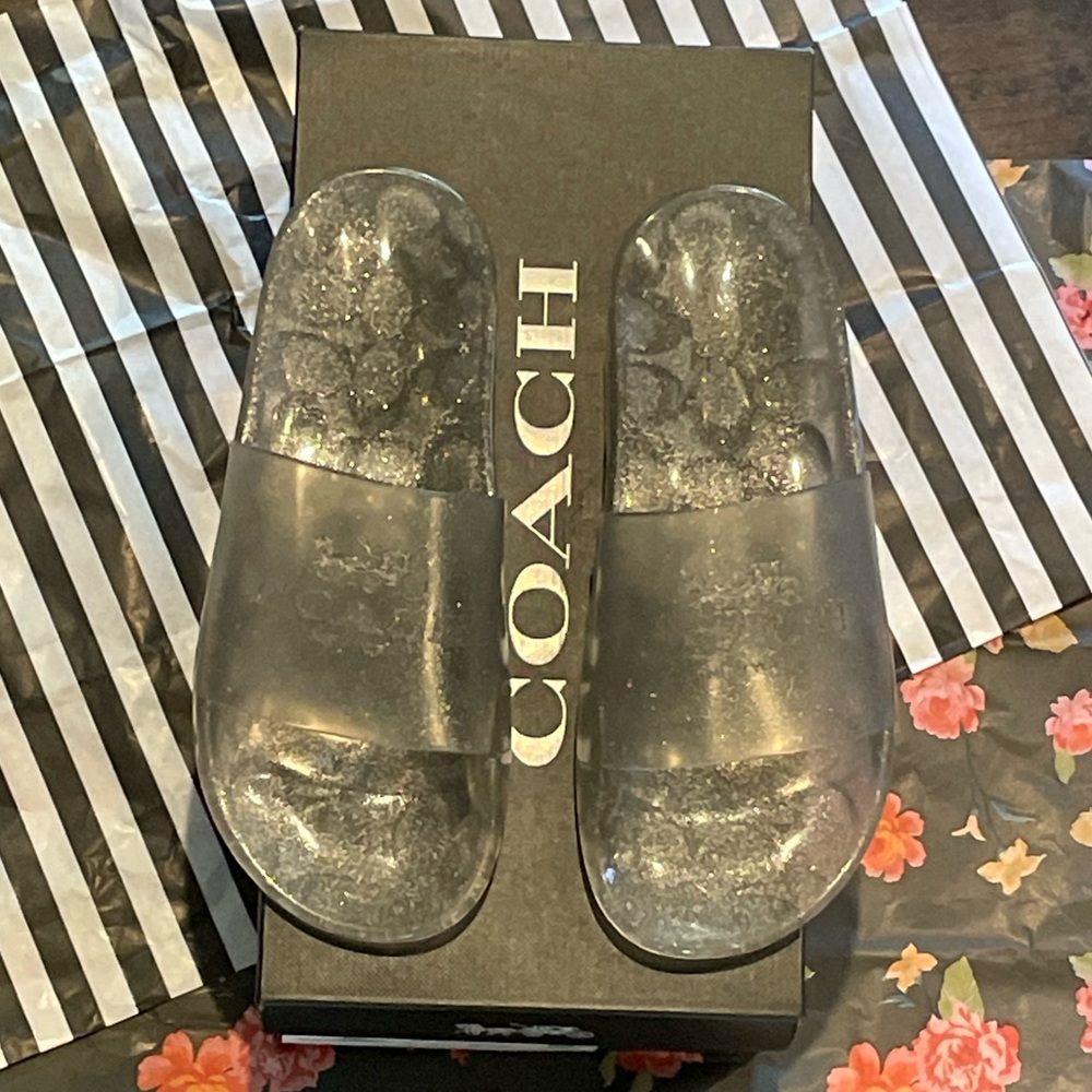 New Coach Ulyssa Silver Sparkle Slide Stunning Shoes Perfect for Spring Size 5!
